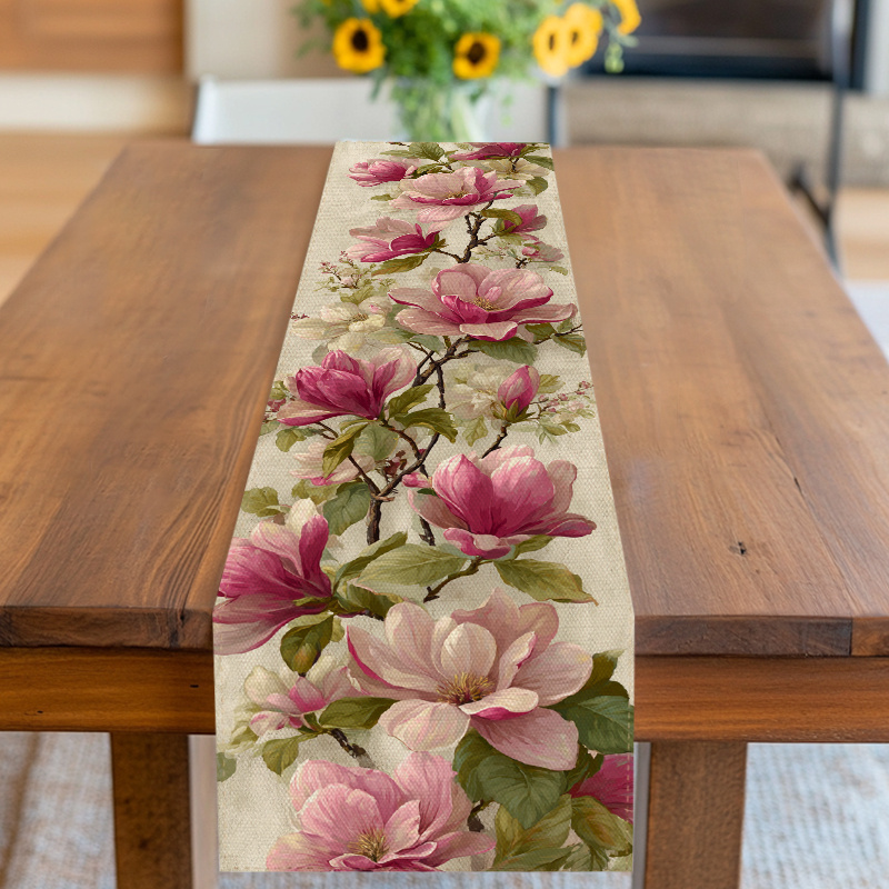 TEMU Runner da , Copritavolo, Design con Fiori di Magnolia e Foglie , Tonalit� Rosa e , per , Compleanno, Matrimonio, Anniversario, Laurea e , per