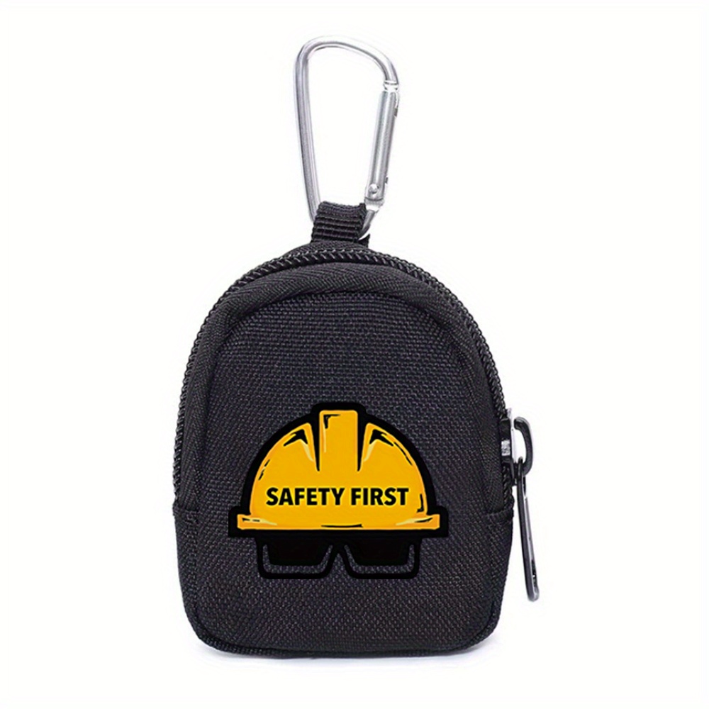 TEMU 1pc Of A Black Oxford Fabric Wallet Organizer Featuring A "" Safety Helmet Design, Equipped With A Zipper Coin Pouch And Keychain, Sports And