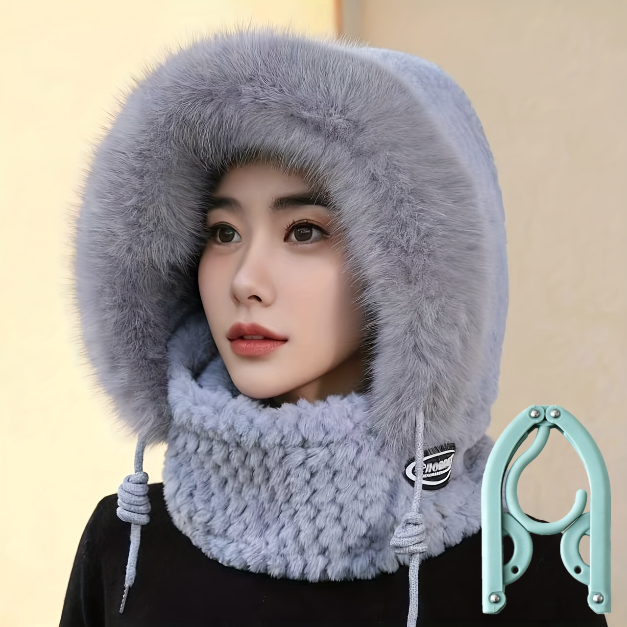 2pcs Set Winter Hat and Folding Clothes Rack, Unisex