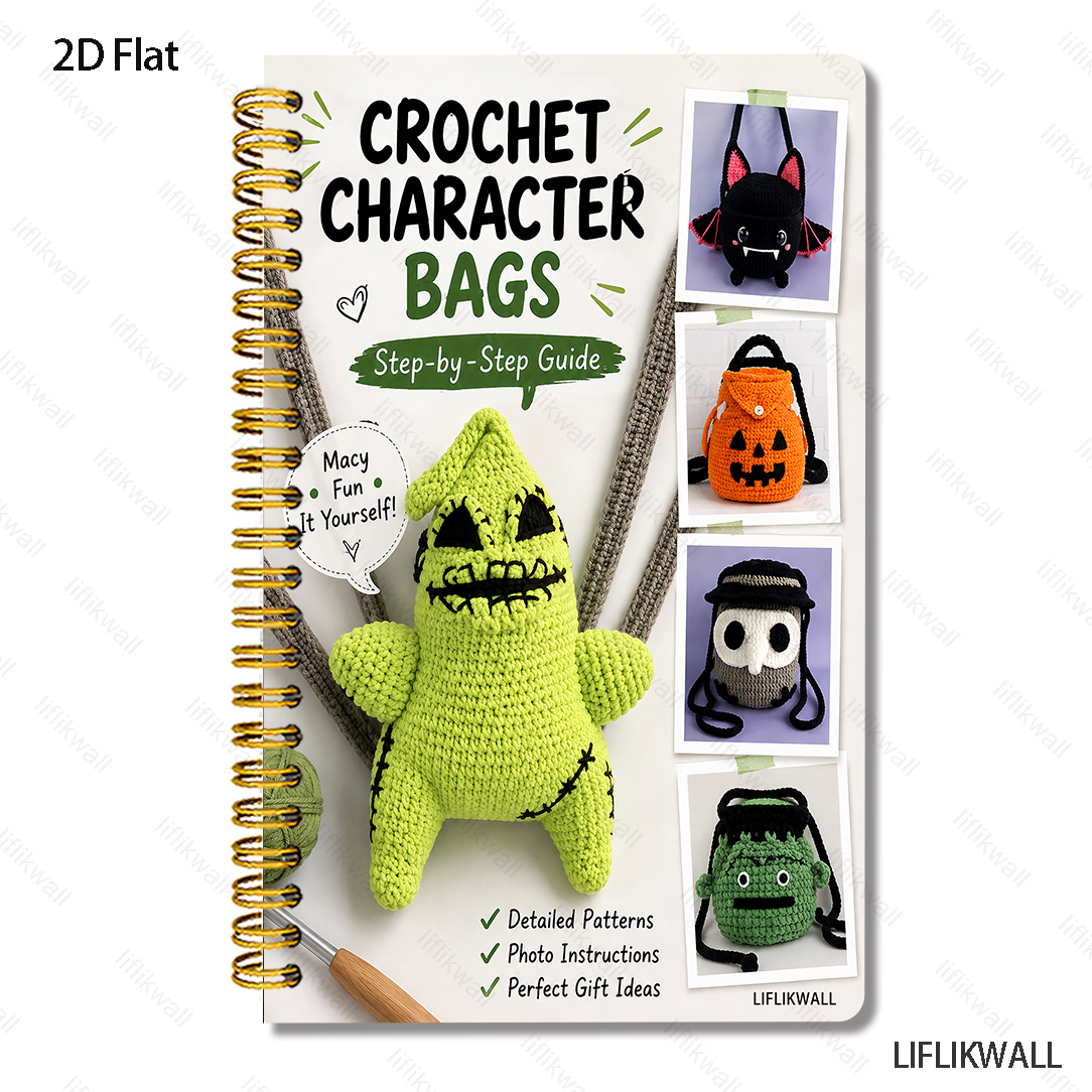 TEMU 1pc 21x14cm Spiral Coil Bound Crochet Bag Guide: 100 Pages Highlighting 10 Halloween Bag Patterns, With Complete Graphic Teachings And Text