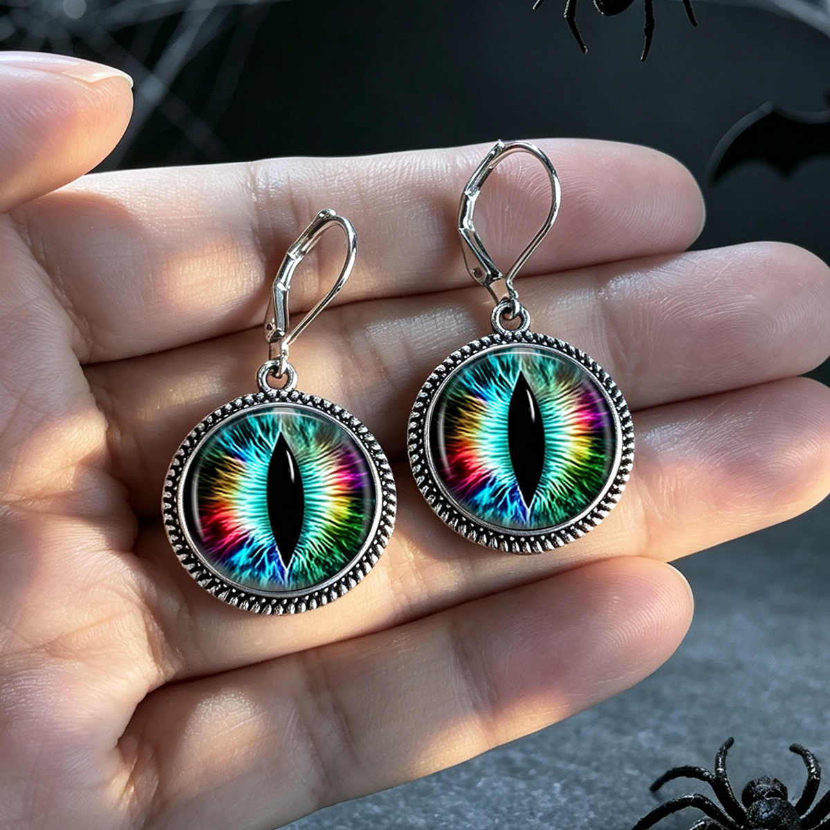 Iridescent Monster Eye Pattern Retro Earrings, Unique Gift