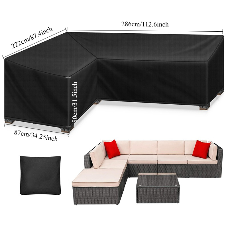 L Shaped Outdoor Furniture Cover, 420d Heavy Duty Oxford Cloth Patio L-sofa Protector, All Weather Windproof Uv Dust Resistant Garden L Couch Cover Black