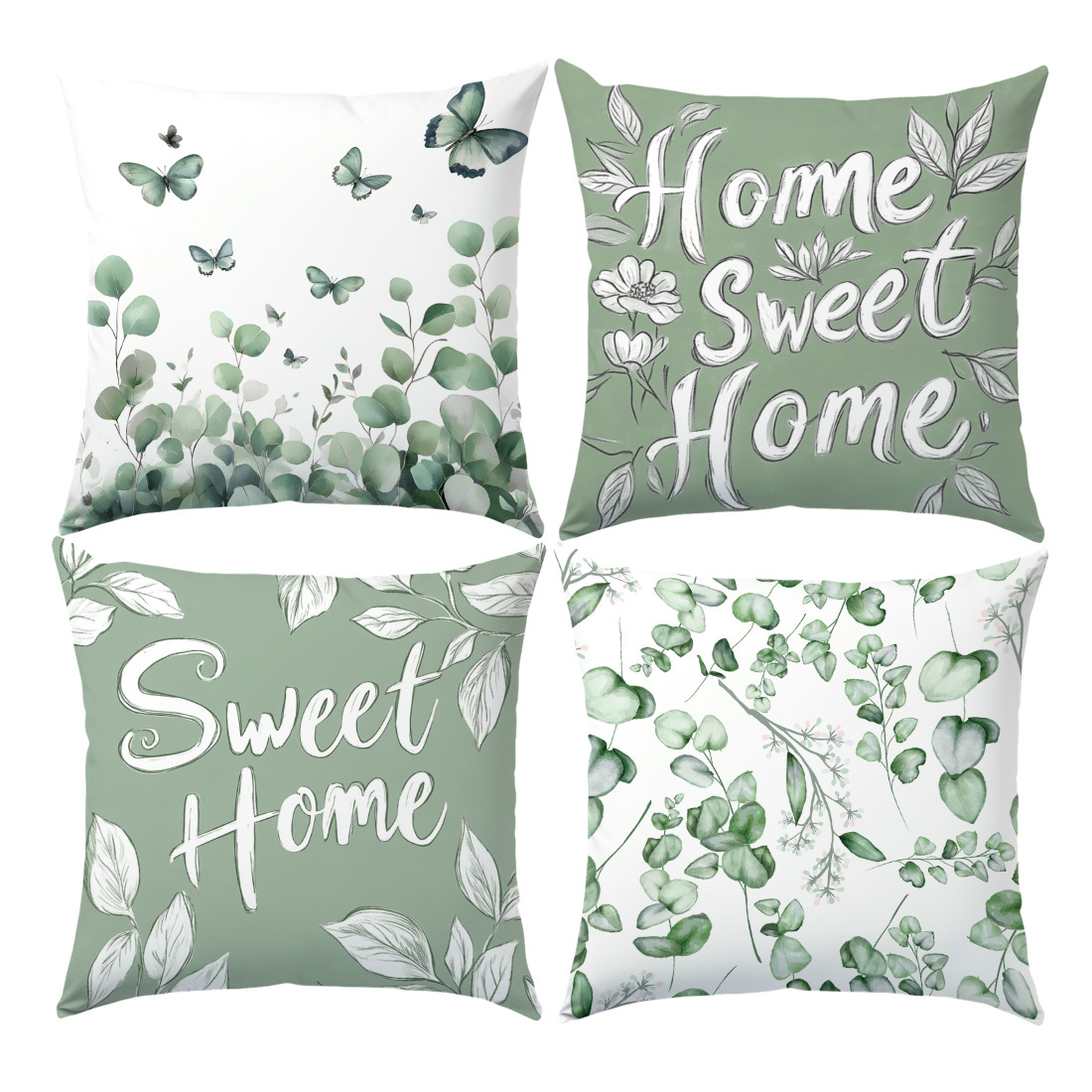 TEMU 4pcs Eucalyptus Leaf And Print Pillowcase Set, Fresh Country Style Home Decor Pillow Covers, Spring And Summer Pillow Covers, Gift For Family, ,