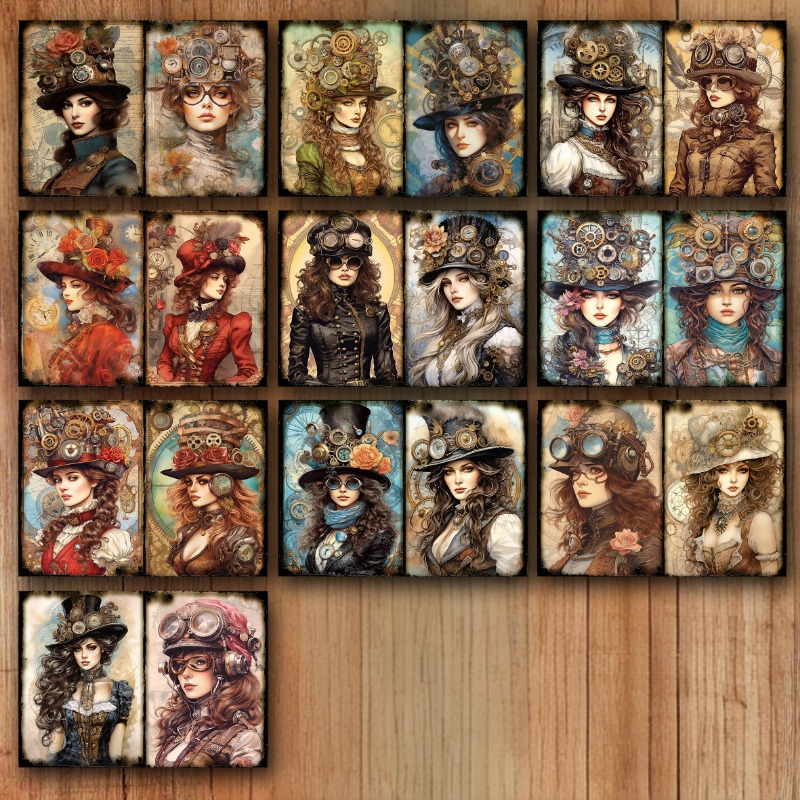 Image of 10 Sheets Of Paper, Steampunk Junk Journal Pages.steampunk Ladies Journaling Paper, Art Garbage Calligraphy Collage Decoration Materials.