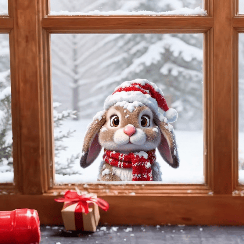 TEMU Window Stickers 1pc 2d Flat Home Christmas Decoration Window Decals, Removable Window Stickers, Individual Decorative Surfaces, Rabbit Christmas