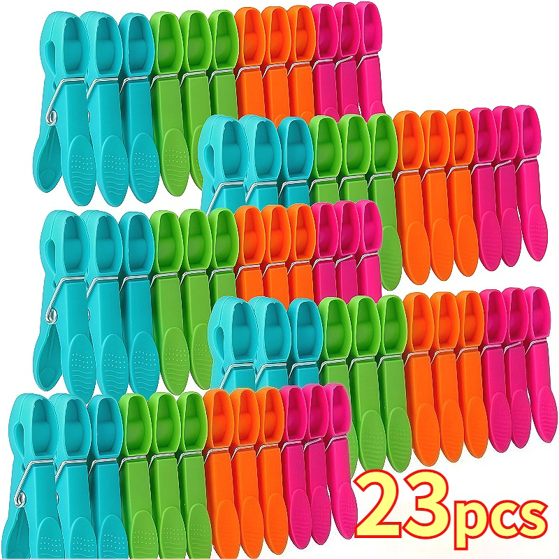 TEMU 23-pack Random Color Heavy Duty Plastic Clothes Pins For Outdoor Use, Colored Clothespins With Springs For Hanging Clothes, Clothes Drying Line