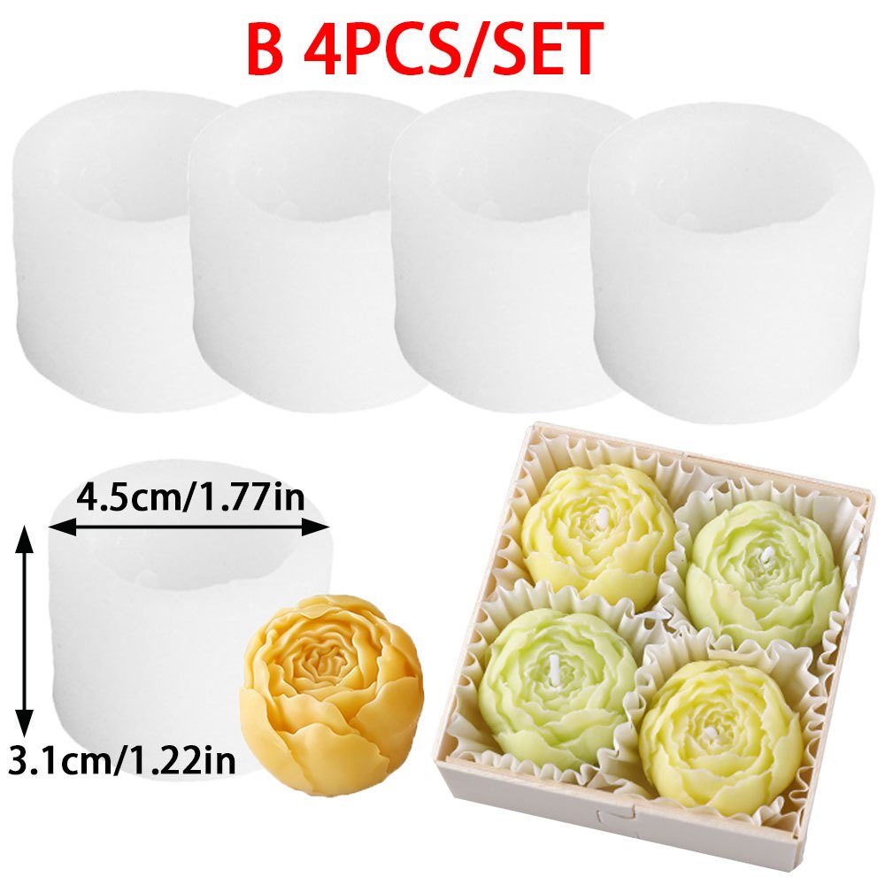 TEMU Ensemble de 4 moules à bougies en silicone rose, de 3D pour bougies paraffinées à la cire de soja, savon, résine époxy, artisanat, cadeaux de