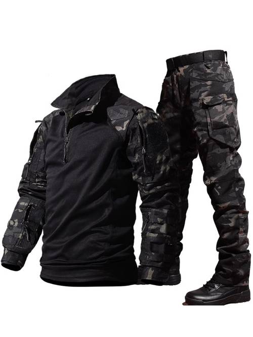 long sleeve camo top pants durable breathable gear for black with white trimmed sleeves suit camo jacket pocketed pants