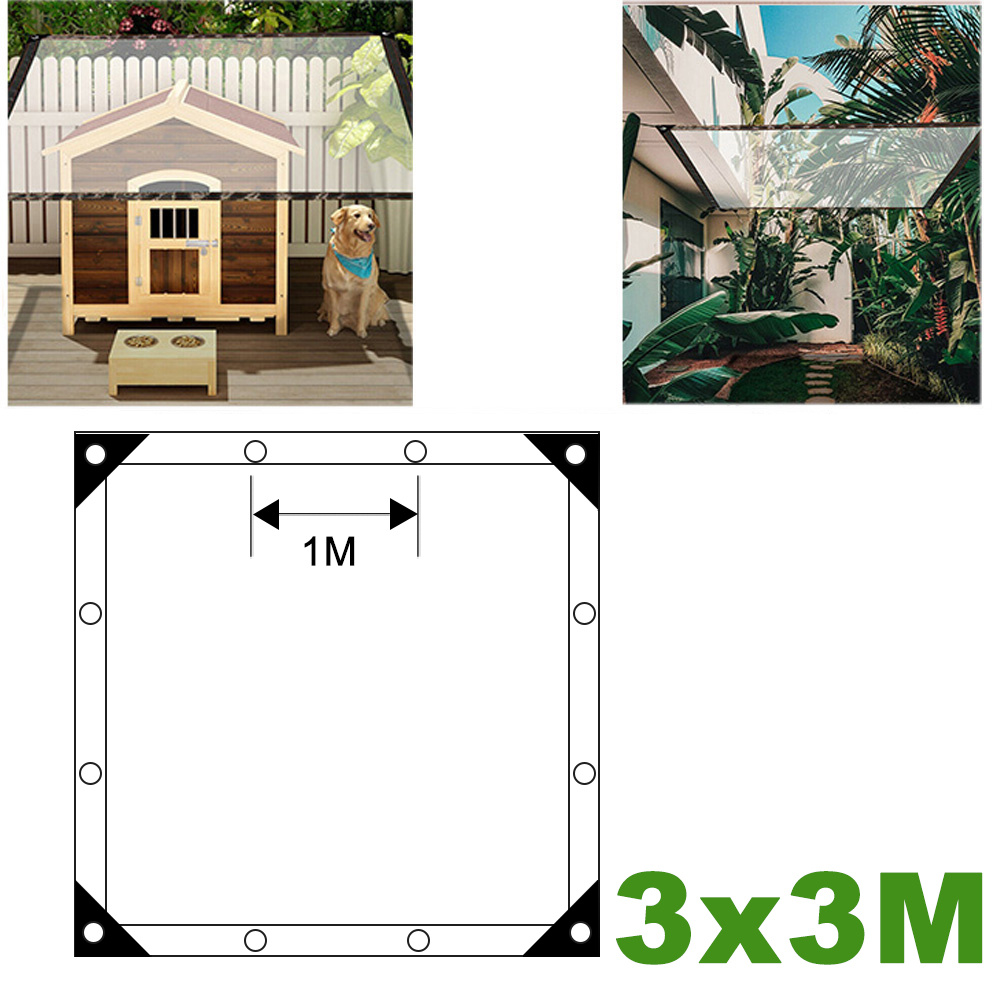 Image of 3x3m Heavy Duty Clear Tarpaulin, Waterproof Transparent Tarp Cover With Eyelets And Rope, Outdoor Rainproof Tent For Garden, Greenhouse, Patio, Camping