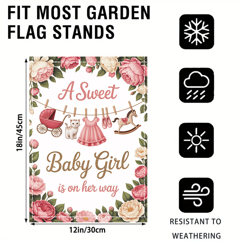 TEMU 2d Flat - 2d Flat - Single Piece 2d Flat Decoration For Baby Girl Featuring Flowers, Double-sided And Washable, This Versatile Yard Flag Is