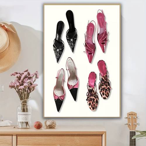 2d flat a stylish frameless poster featuring womens high heels in a fashionable academic for decorating womans room with aesthetic ideal for dorms apartments and decor