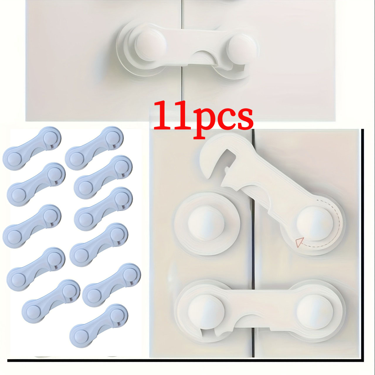 TEMU 11pcs Heavy-duty White Plastic Safety Locks - Adhesive Installation With Anti-pry & Anti-pinch Design, | Suitable For Refrigerators, Cabinets,