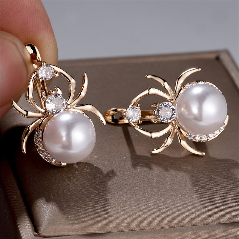 Image of Mens Jewelry Golden Color Spider Earrings Drop Earrings Halloween Valentine's Day Jewelry
