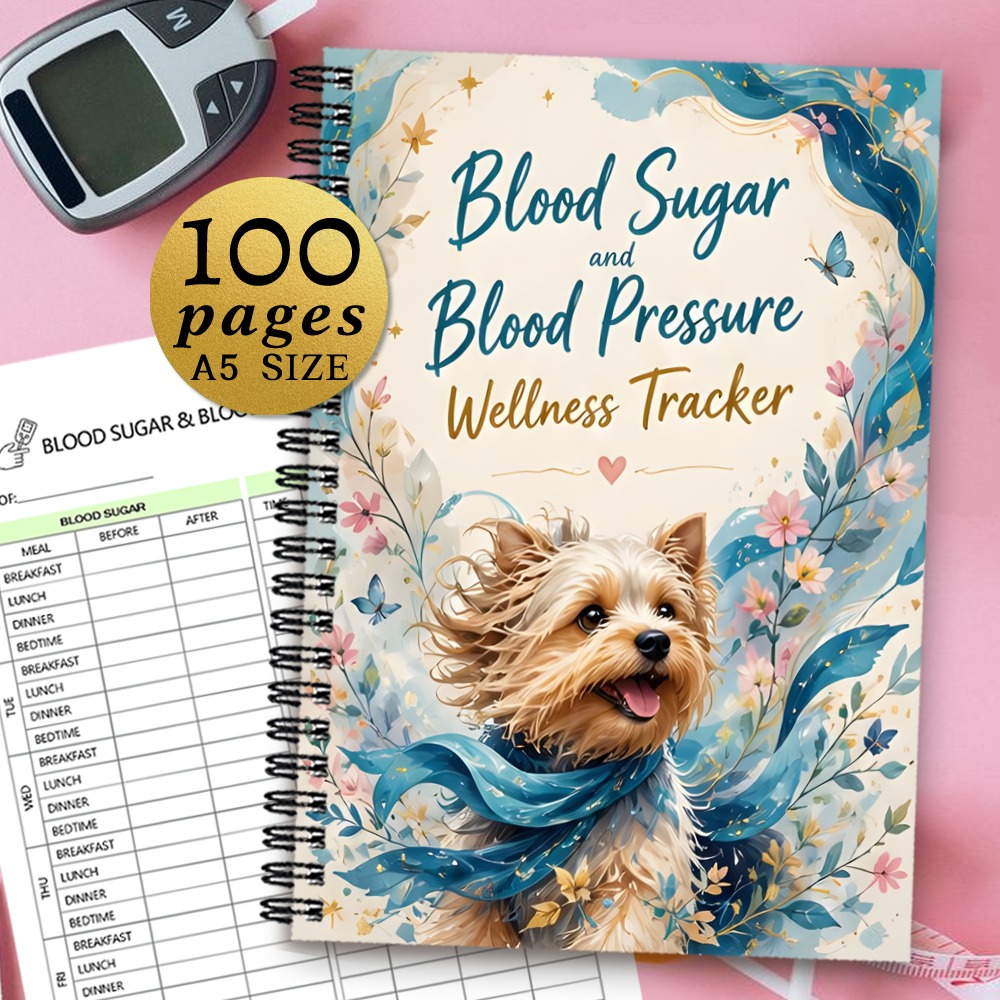 TEMU 1pc 21x14.5cm Blood Sugar And Blood Pressure Record Book, Blood Sugar & Blood Pressure Wellness : Daily & Bp Monitoring Journal, Watercolor