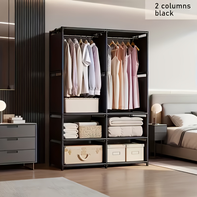 collapsible freestanding wardrobe dustproof multi tier closet all rooms rental spaces plastic no electricity required