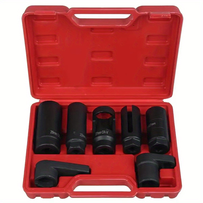 TEMU 7pcs Oxygen Sensor Wrench Removal Kit Oxygen Sensor Sleeve 3/8 Inch Wrench Socket Oxygen Sensor Sleeve Wrench Car Tools Black Narrow Mouth For Auto Repair