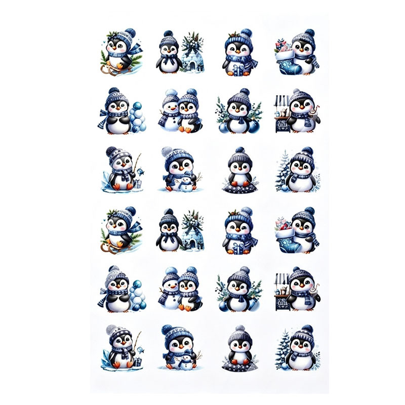Image of Winter Christmas Penguin Design #2 Nail Art Decals - Waterslide Nail Decals