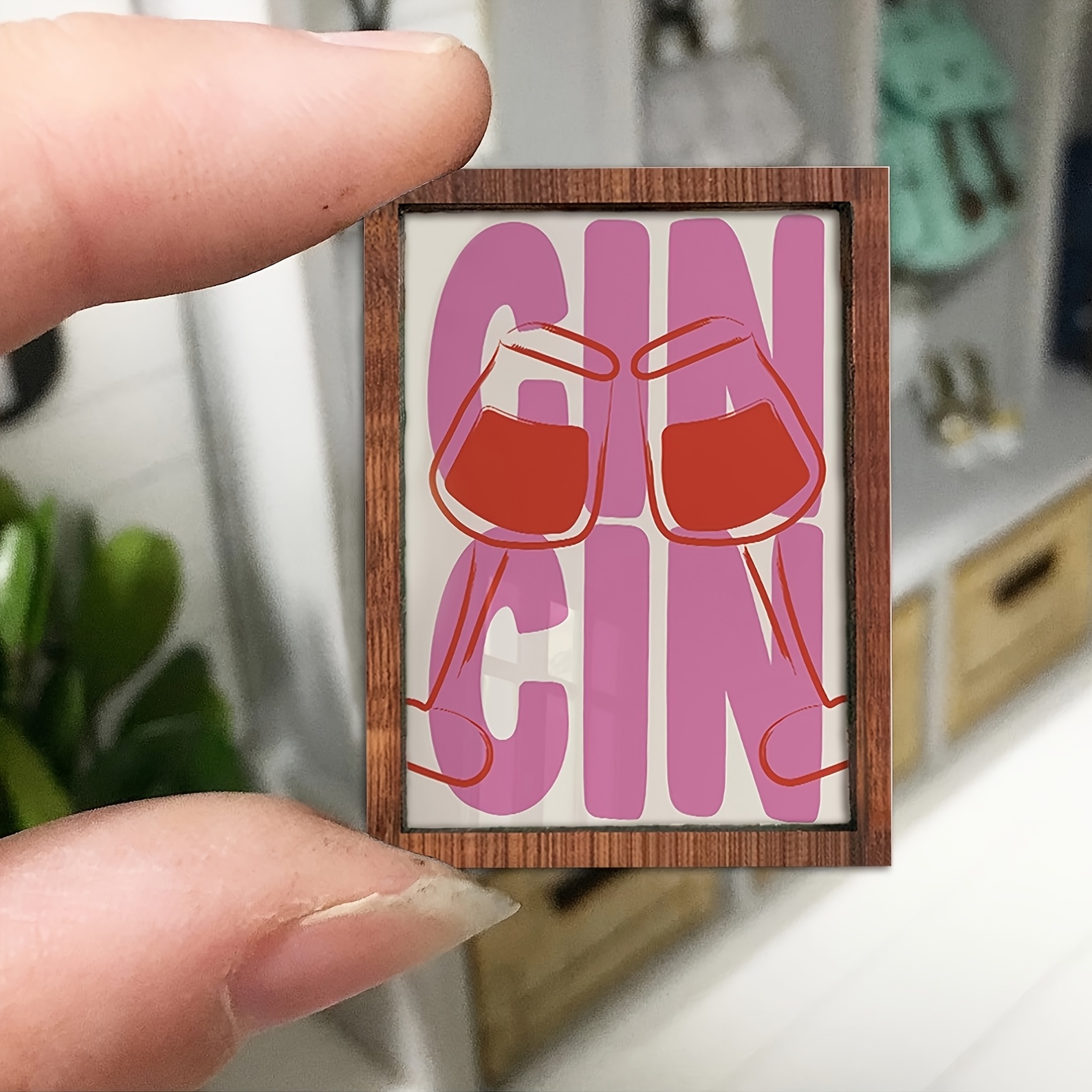 TEMU 1 pz Mini Bicchiere da Vino 2D Retro a Individuali Cin Cin Stampato, Decorazione Toast Ornamento in Legno, per Decorazioni Domestiche,