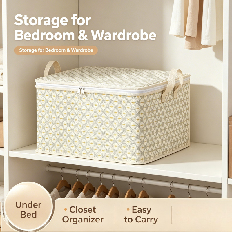 4pcs Large Foldable Storage Boxes with Lid, Non-Woven Set