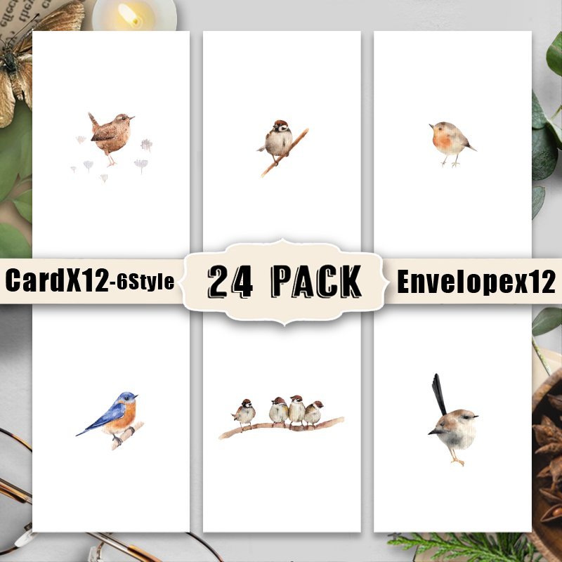 TEMU 24pcs Watercolor Hummingbird Greeting Cards With Envelopes - 6, All-occasion Cardx12 Style For Birthdays, Holidays, Appreciation, And More!
