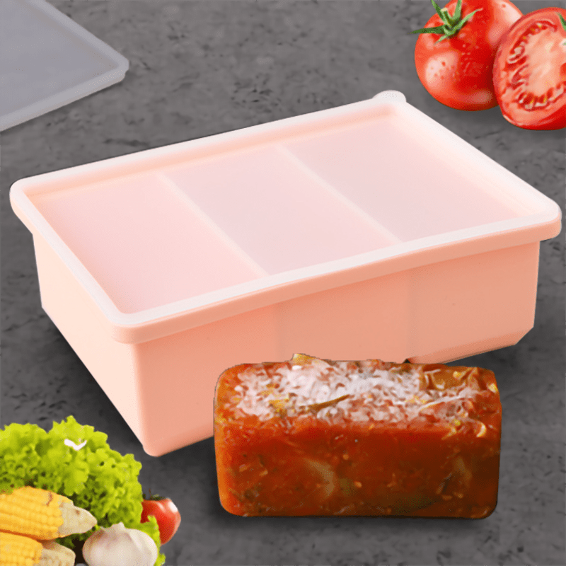 

1pc Large Silicone Soup Freezer Tray With Lid - 3-portion Food Storage Container For , Soups, - Easy-release, Dishwasher Safe