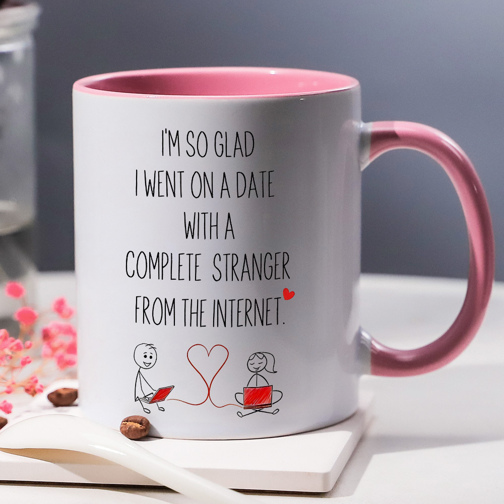 1pc 11oz romantic anniversary ceramic mug im   i     with     from the internet design white with pink accents ideal valentines gift for couples love internet themed humorous drinkware anniversary gift mug   romantic design ceramic mug coffee bar accessories details 4