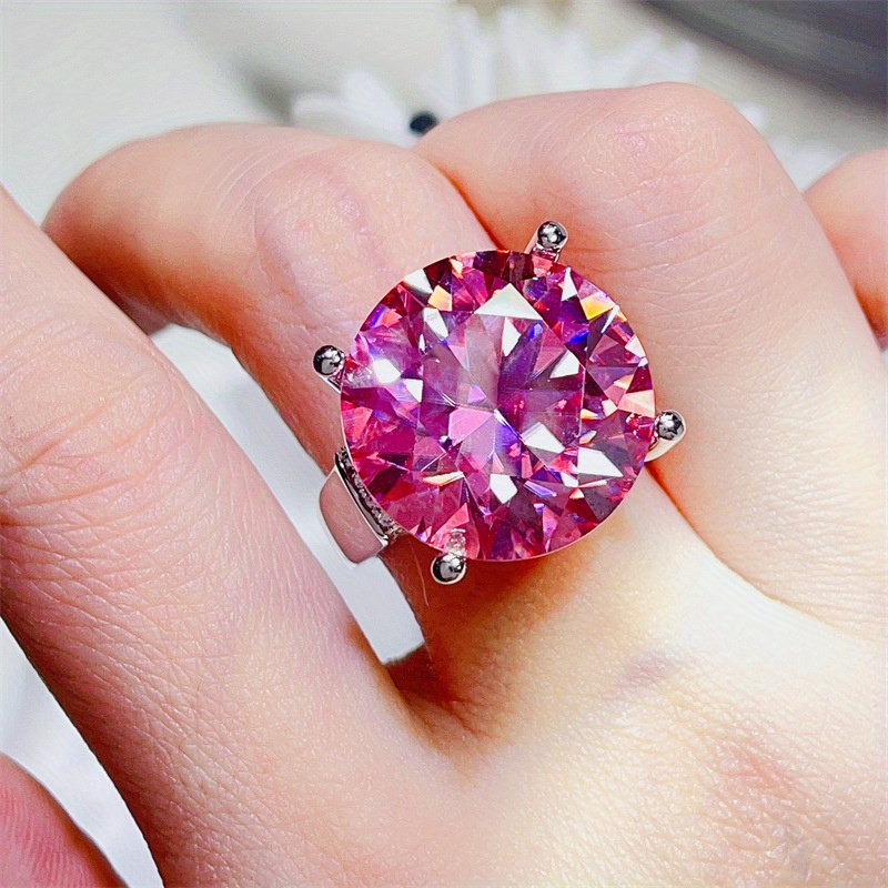 925 Silver Inlaid 20 Carat Pink Moissanite Ring, Vintage Design