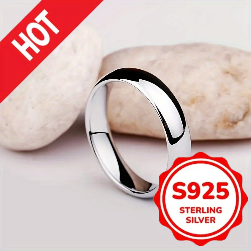 TEMU Elegant S925 Sterling Silver Ring - Classic Polished Design, Suitable For Women' Wear And Special Occasions, Total Weight Of The Product (2.89g)