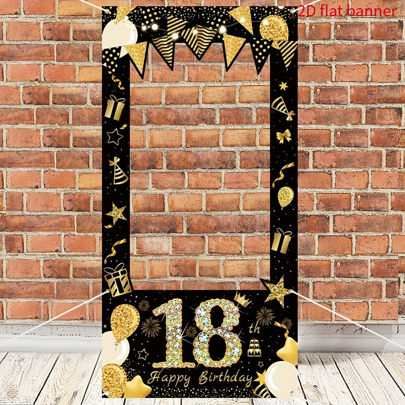TEMU 2d Flat Photo Booth Prop 1pc, Black And Golden Color 18th Birthday Photography Backdrop, 18th Birthday Party Supplies, Adult Party Decoration,