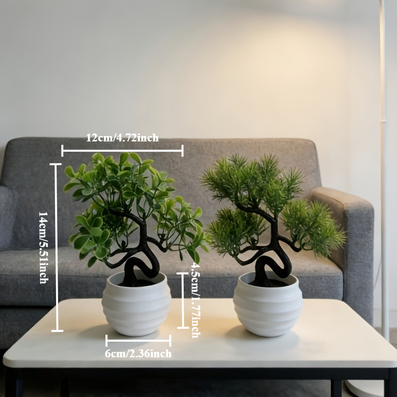 2 Bonsáis Artificiales en Macetas de Plástico Blanco - Decoración Perfecta para Hogar/Oficina/Jardín/Estante, Ideal para Todas las Ocasiones, No Requiere Electricidad