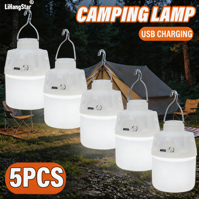TEMU Lihangstar 5pcs Portable Outdoor Camping Light Set, Portable Led Camping Bulbs-usb Rechargeable, 3 Lighting , Ideal For Hanging In Tents, ,