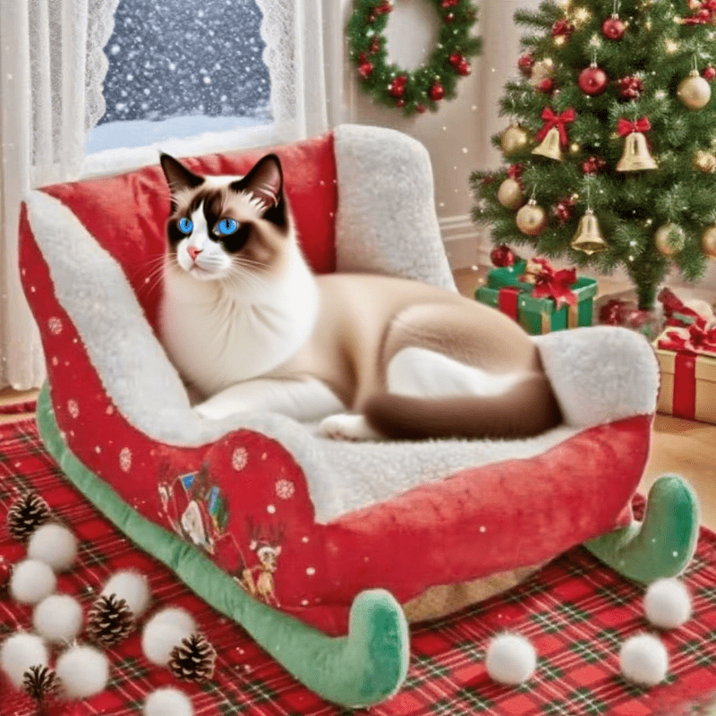 christmas sled cat bed removable washable pet bed with soft plush lining durable polyester   for cats small dogs holiday   with santa hat festive patterns cozy indoor outdoor use cat bed for indoor   pet bed christmas theme   bed Product details 5