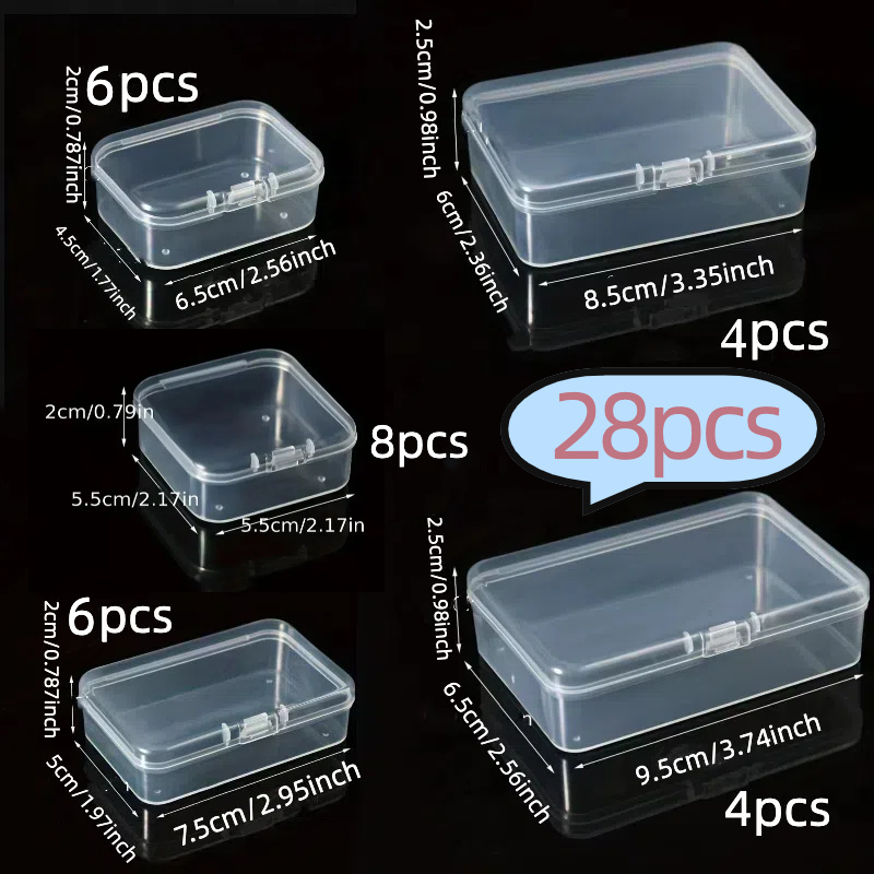 Image of Set Of 28 Plastic Storage Containers, Sturdy Transparent Organizers With Lids - In 5 Sizes, Versatile For Beads, Buttons, Embroidery, Jewelry, Office Materials, Crafts, And Small Items