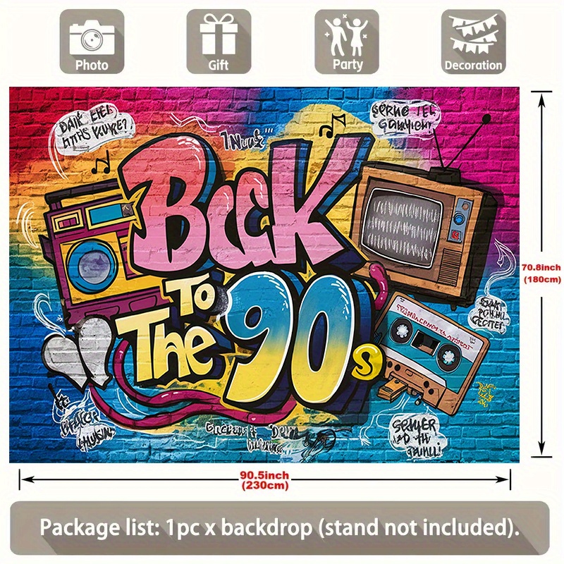TEMU 1pc, Retro 90's Hip Hop Polyester Backdrop, 75g/m² Lightweight Wall Decor Banner, Versatile Room & Party Decoration, Spring To Winter, 100%