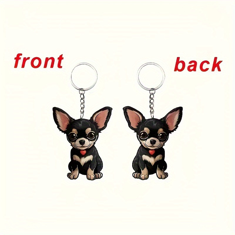 Cartoon Chihuahua Keychains, 2D Acrylic Animal Key Rings for Bags, Car  Key Pendants, a And Dad Pet