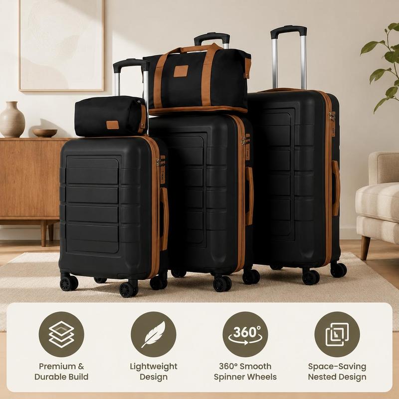 Image of 5pcs Hardside Luggage Set, 20 24 28 Inch Expandable Spinner Suitcase With Travel Bag And Toiletry Kit, , 360-degree , Durable Abs Material For Family Long Distance Travel