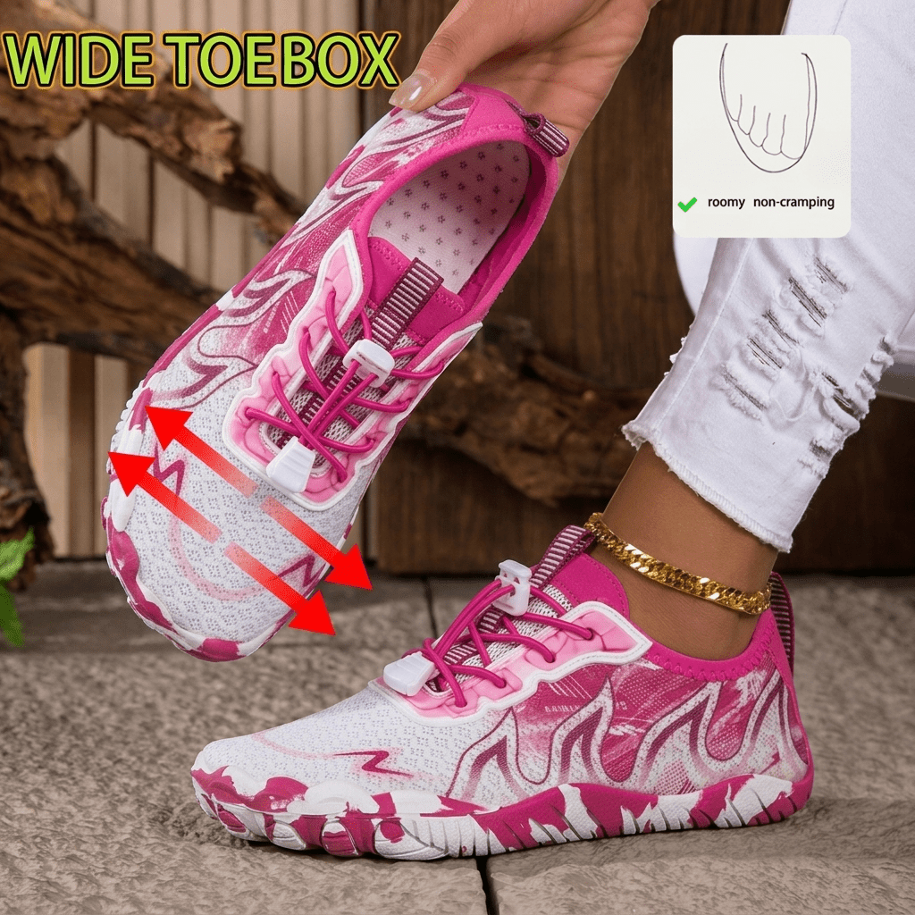 Image of Women's Wide-toe Printed Barefoot Training Shoes With Toe Box, Art-print Breathable Mesh, Thin Non-slip Sole, Closure, Barefoot-, Ideal For Yoga, Gym, Water And Beach Activities, Footwear