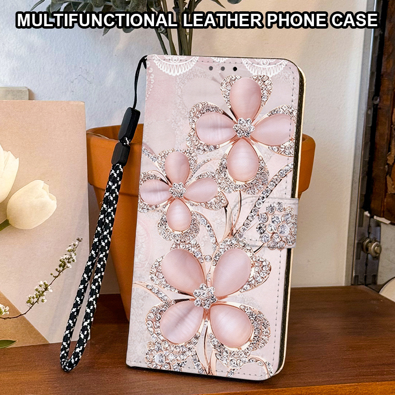 TEMU Phone Case - Diamond Small Flower Pattern Magnetic Flip Wallet Phone Case Suitable For For Galaxy S20/ S20 Fe/ S20 Fe 5g/ S20 Lite/ S20+/ S20
