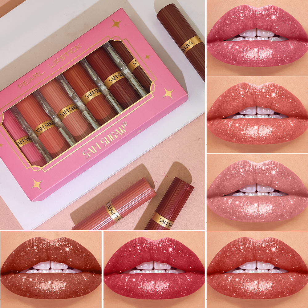 Image of Set Of 6pcs Velvet Lipstick- Metallic Finish, Long-lasting Shine& Glitter, Perfect Gift For Women- In Orange, Pink, Purple, Red