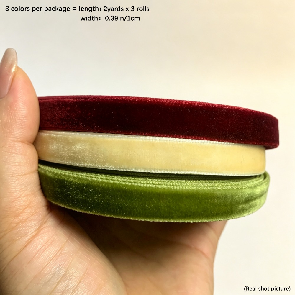 TEMU 3 Rolls Of Velvet Ribbon, Used For Christmas Tree Decoration, Gift Decoration, Flower Decoration, Bow, Diy Crafts, Christmas Tree Decoration.