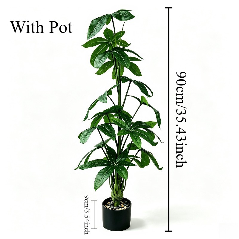 TEMU Arbre à Argent Artificiel Réaliste en Pot avec Pachira Aquatica et Pot Noir - Fausse Plante à Entretien Réduit pour Décoration de Maison et de