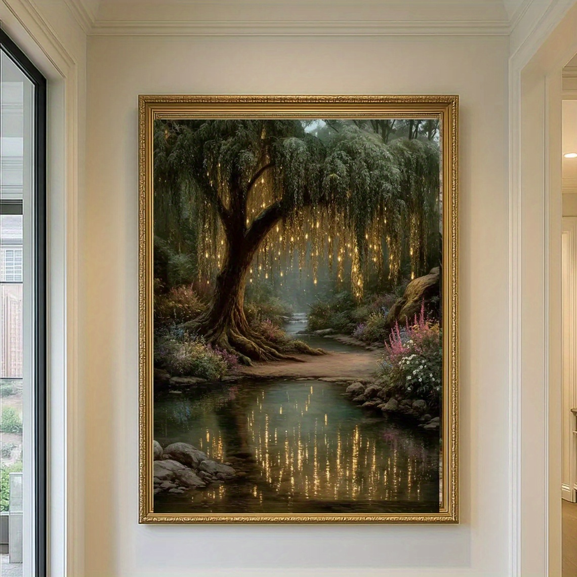 TEMU 2d Flat, 2d Flat, 1 Piece Of Wall Decoration, A Retro Poster Featuring Magical Fairy Forest With , A Canvas Painting Of An Woodland Stream,