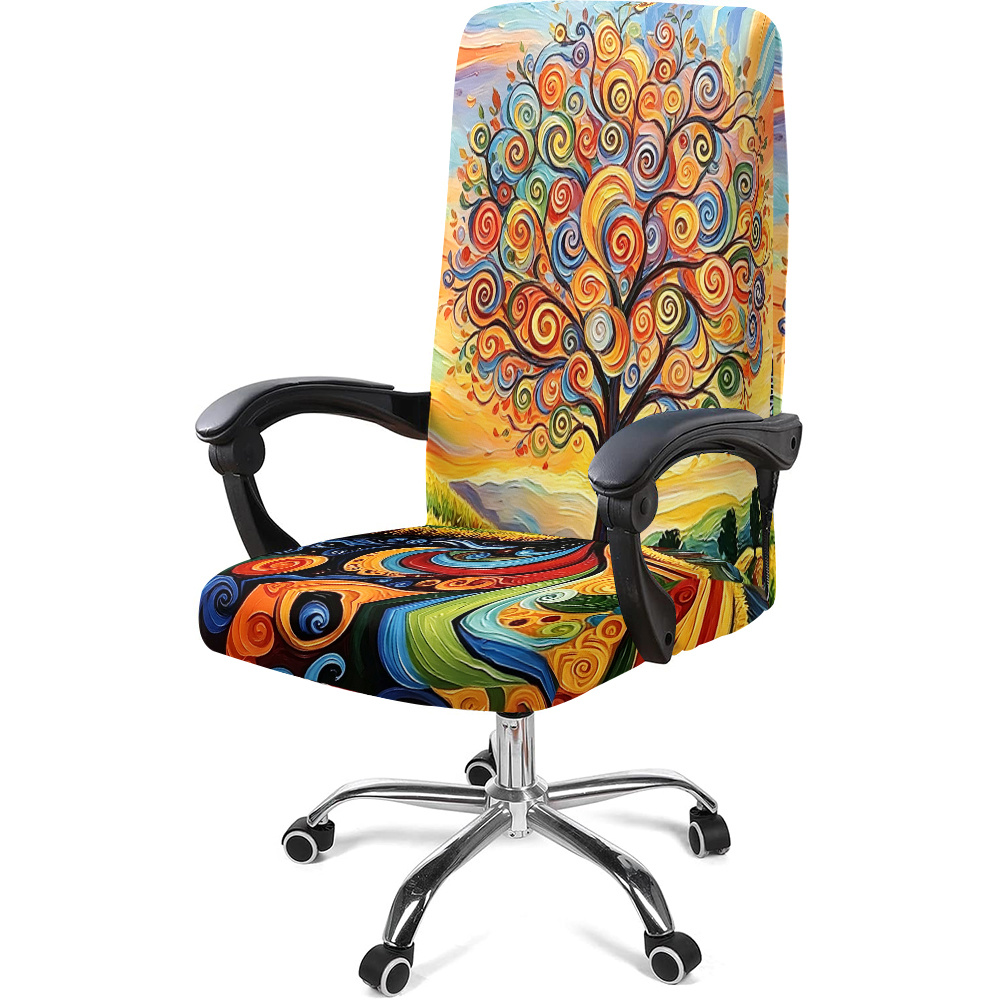 TEMU 1pc Spiral Flower Tree Pattern Chair Cover With Fabric - Elastic Detachable Zipper Cover Suitable For Office, Gaming & Chairs, Machine Washable