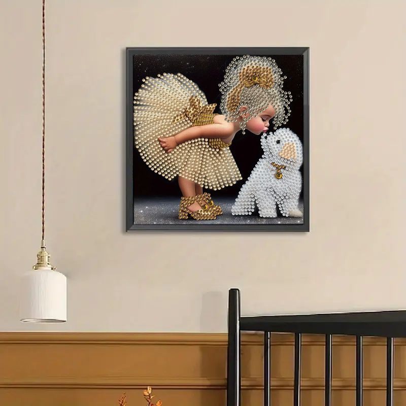 TEMU A Set Of A Little Girl Kissing A Dog Made Of Diamonds, Suitable For Adults, 5d Full-diamond Acrylic () Irregular Shape Diamond For Art, Which Is