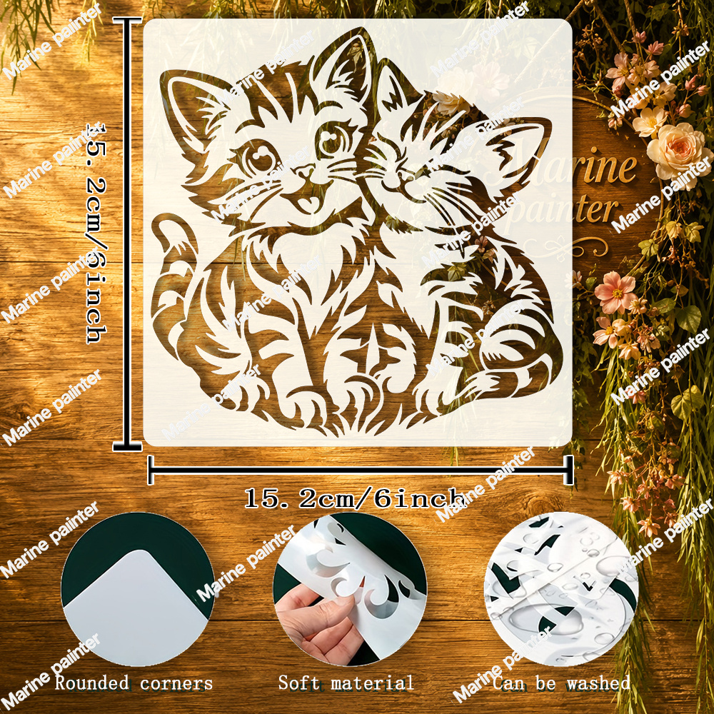 TEMU Cute Couple Template - 2 Adorable Kissing & Hugging Cats Suitable For Scrapbooks, Greeting Cards, Wall Art, Furniture Decor - Fluffy Tabby Cats