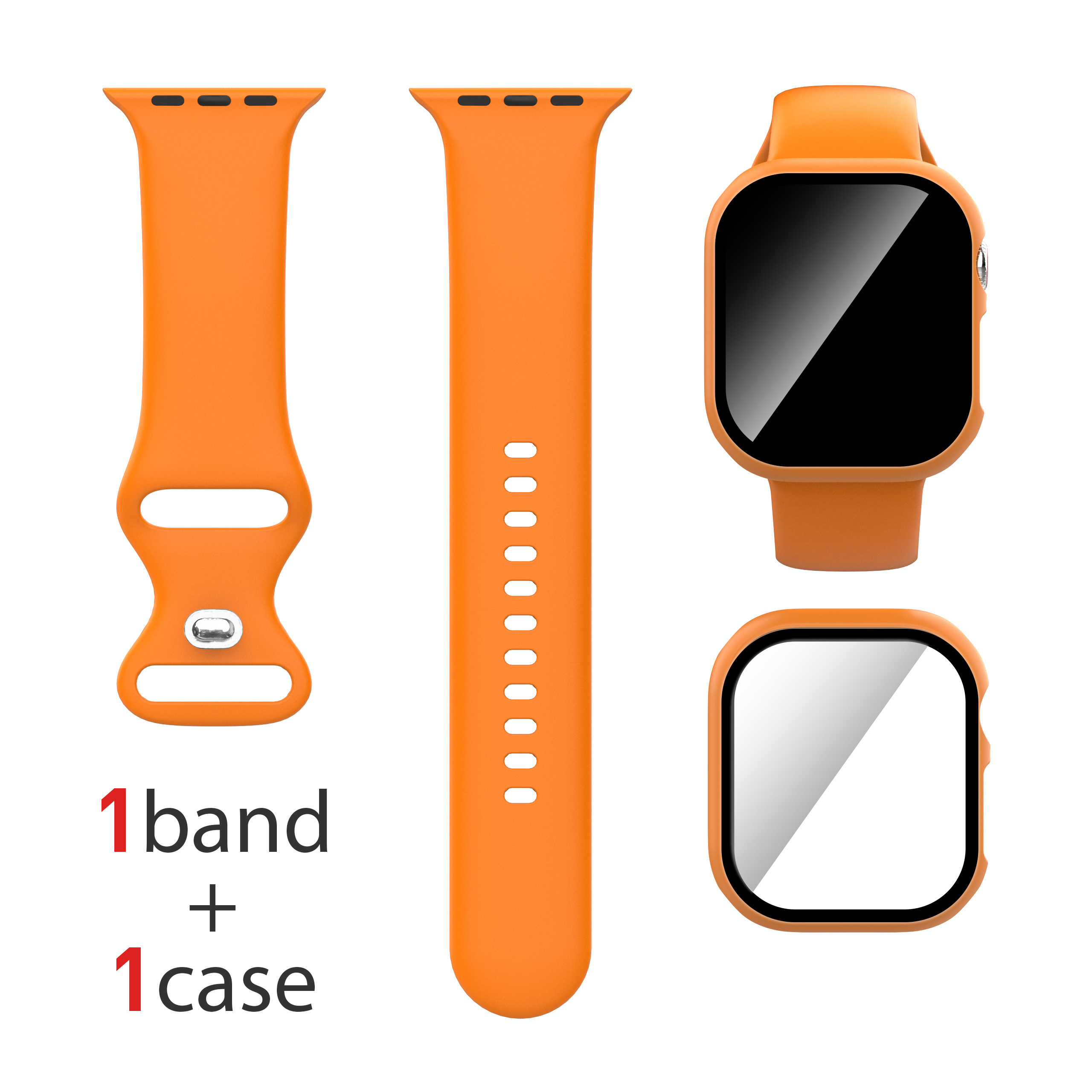 Image of 2pcs Set, Case + Watch Band, Suitable For Iwatch S1~s9 38mm/40mm/41mm/42mm/44mm/45mm/49mm, S10/s11 42mm/46mm, Compatible With 40mm/44mm, Watch Band + Screen Protector, Sport Style, For Men And Women