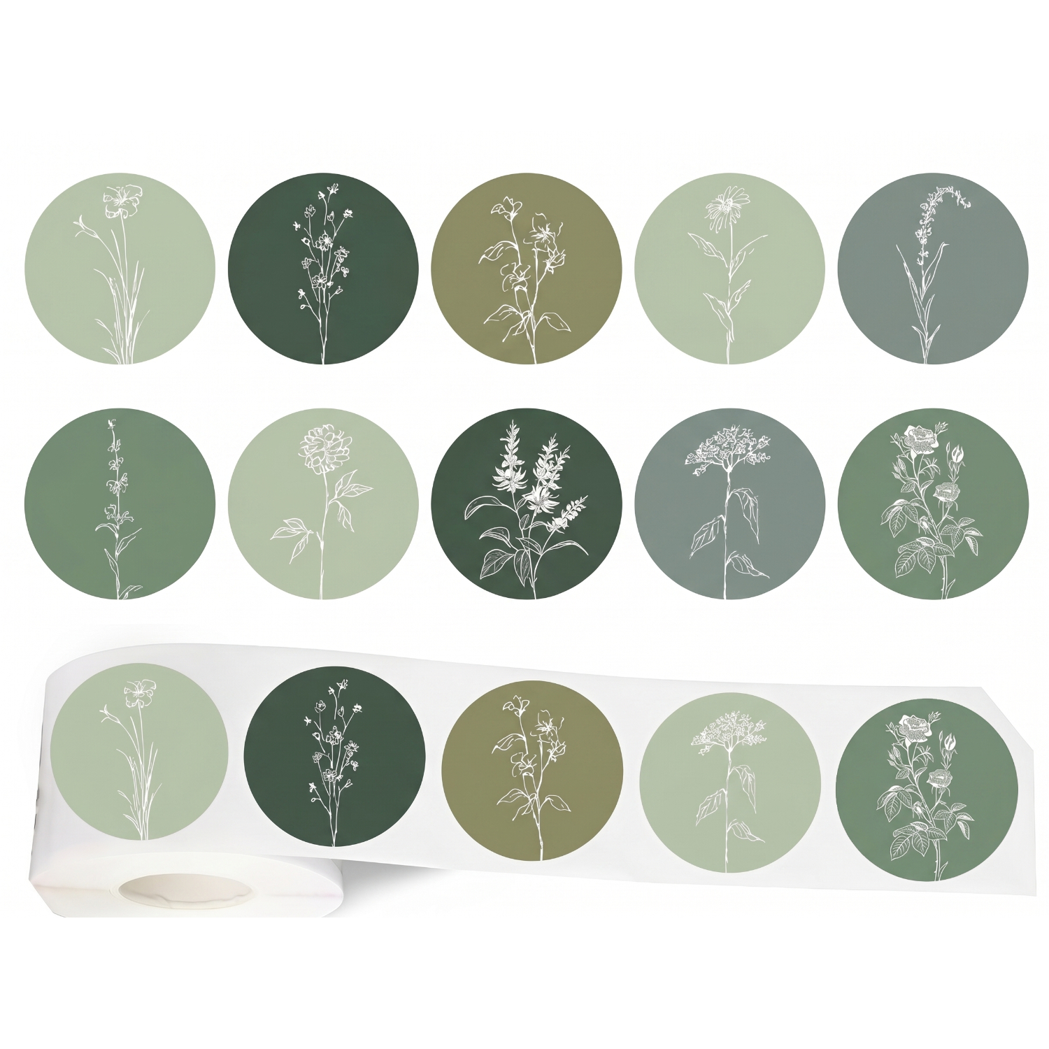 TEMU 500pcs Boho Floral Stickers Roll, Self-adhesive Minimalist Botanical Line Art Round Labels, Aesthetic Stickers For Gift Labels, Journaling,