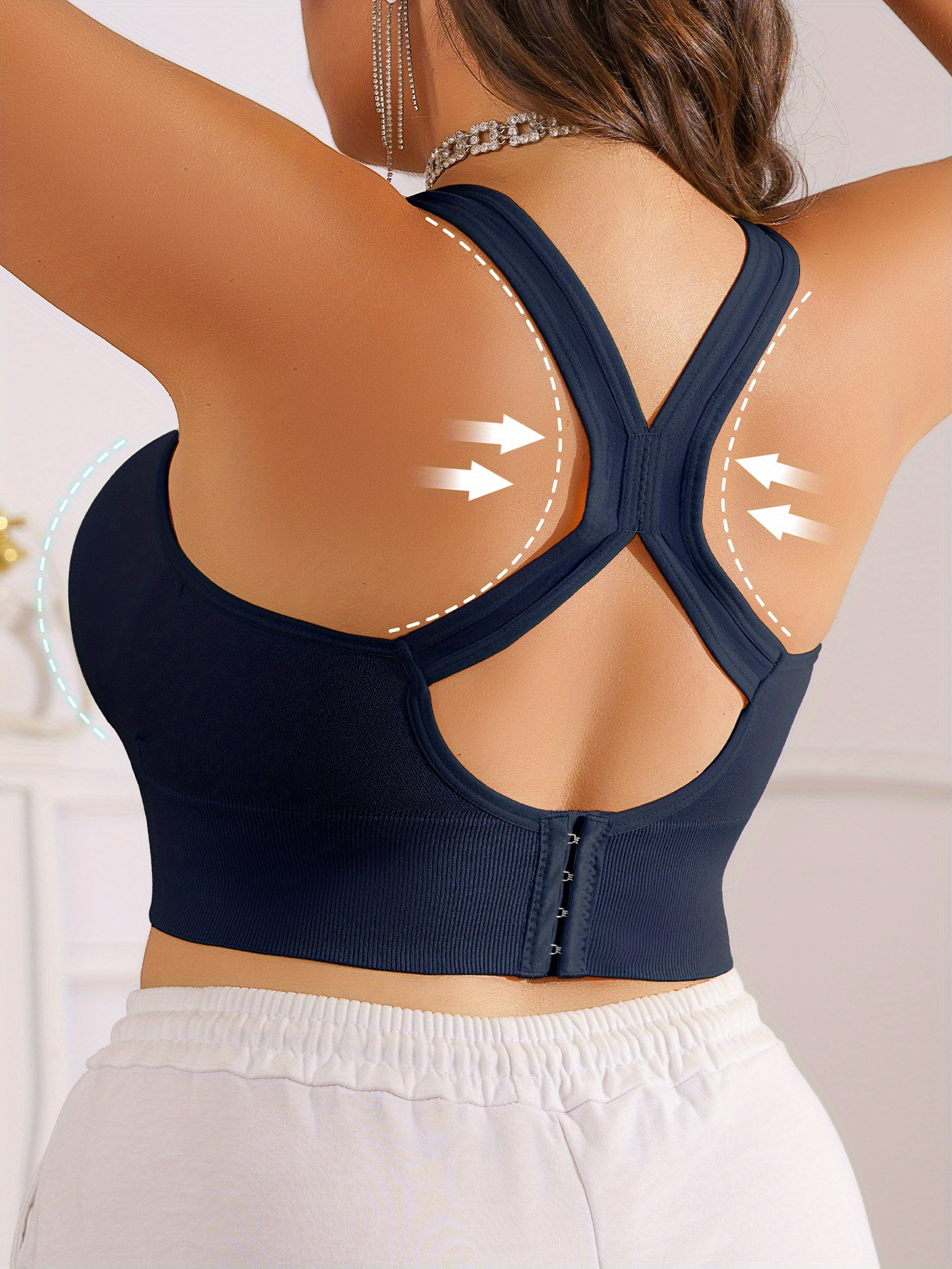 Women'S Plus Size X-Back Short Sleeve Wireless Bra with Removable Pads - Wide Straps, Medium Stretch, Solid Color for Yoga, Running & Casual Wear (0XL-3XL), Sports Bra, Yoga Apparel, Elegant Design, Comfortable Fit