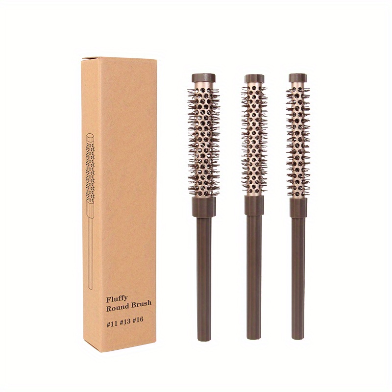 Brown Round Hair Brush Set 3pcs For Blow Drying Quiff Roller Quiff Roller Round Brush Is Perfect To Style And Add Volume To Any Short Hair For Men And Women Short Thin Curly Hair