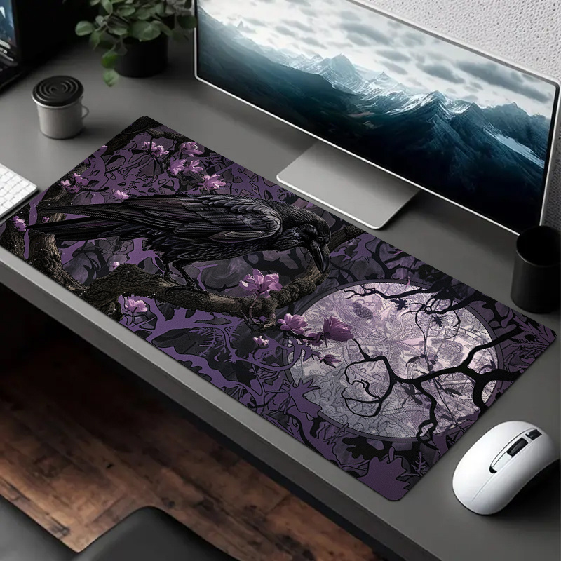 

Gothic Crow & Purple Mouse Pad - Office, Gaming, Birthday & Christmas Gifts